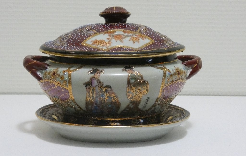 Chinese Satsuma terrine met schotel [2090-A], Antiquités & Art, Antiquités | Accessoires de maison, Enlèvement ou Envoi