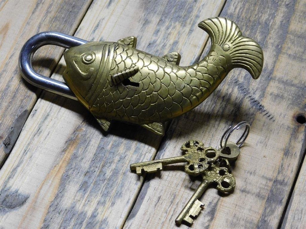 hangslot met vis, Antiek en Kunst, Curiosa en Brocante, Ophalen of Verzenden