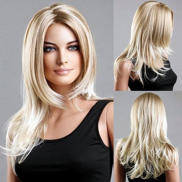 Luxe pruik blondmix met zig-zag scheiding zonder pony, Bijoux, Sacs & Beauté, Beauté | Soins des cheveux, Neuf, Envoi