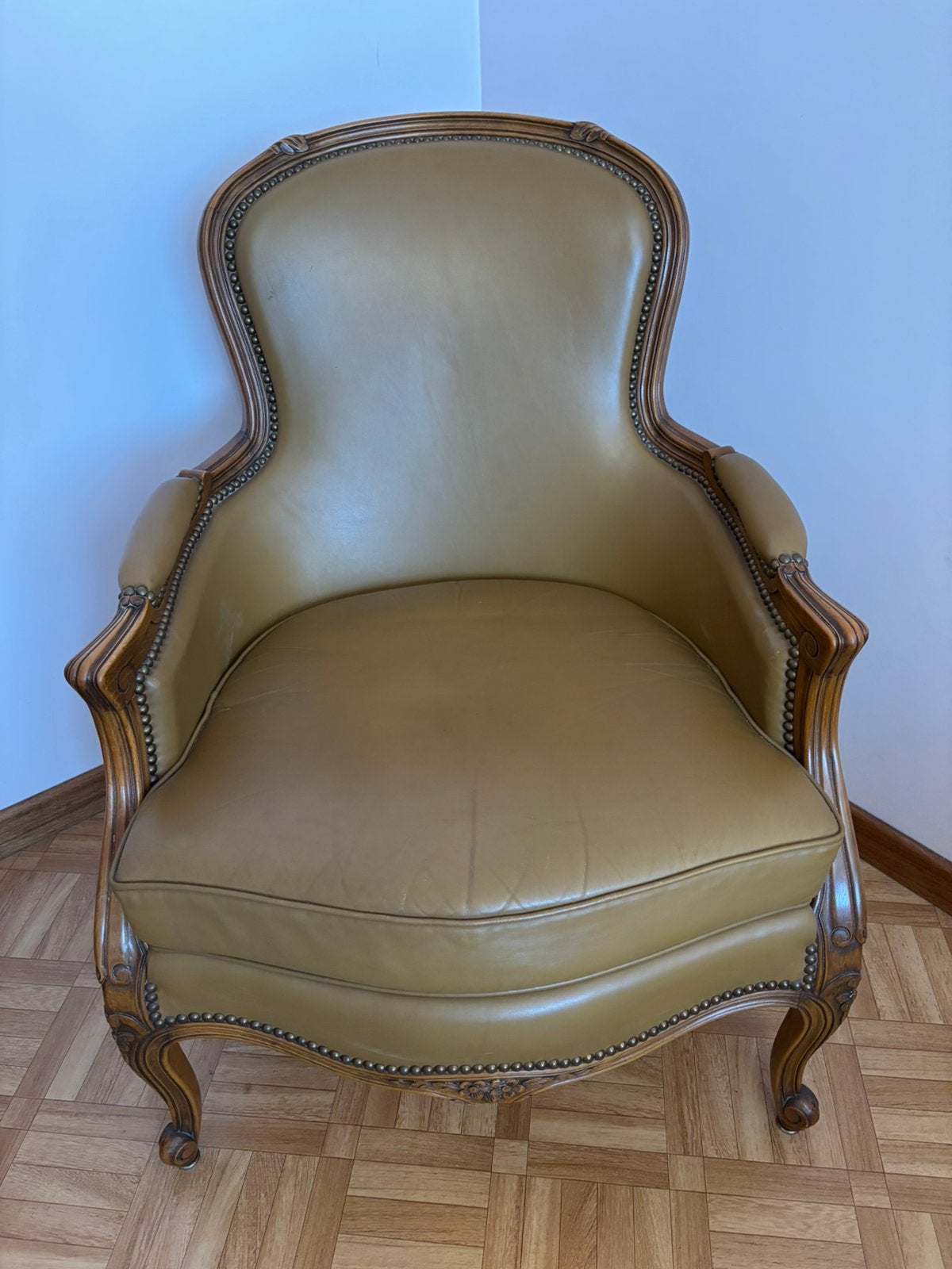 Set van 2 fauteuils Louis XV-stijl in echt leder, Antiek en Kunst, Ophalen