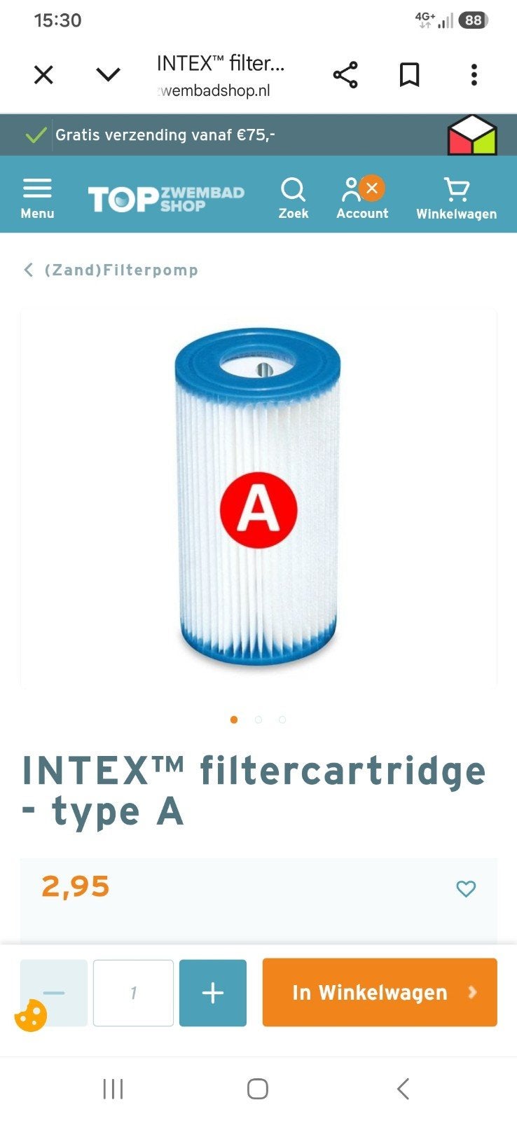 ongebruikte filter cartridge type A intex, Tuin en Terras, Ophalen, Filter