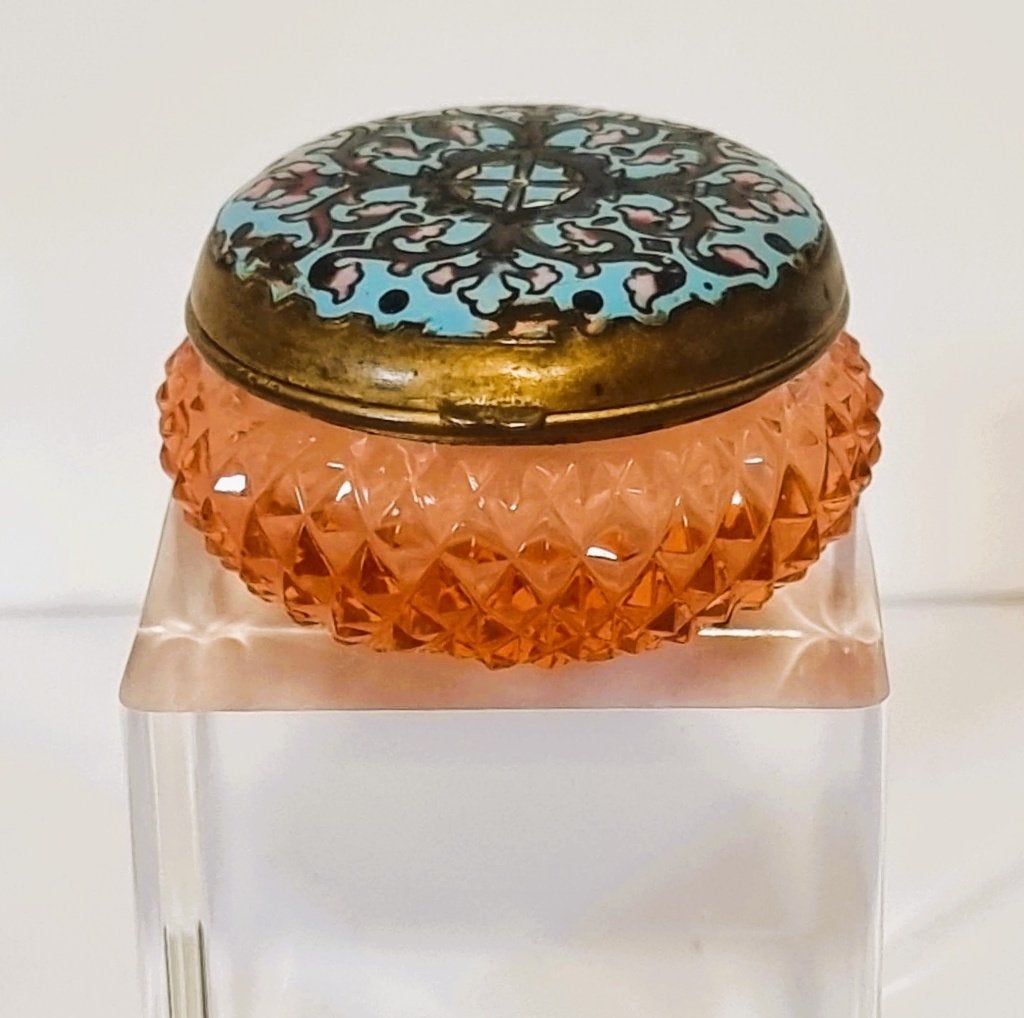 Napoleon III glazen potje met emaille deksel., Antiek en Kunst, Ophalen of Verzenden
