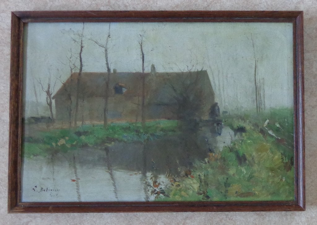 ERNEST BETIGNY / HOEVEZICHT / OLIEVERF DOEK / 43x63cm KADER, Enlèvement ou Envoi, Paysage, Expressionniste, Toile