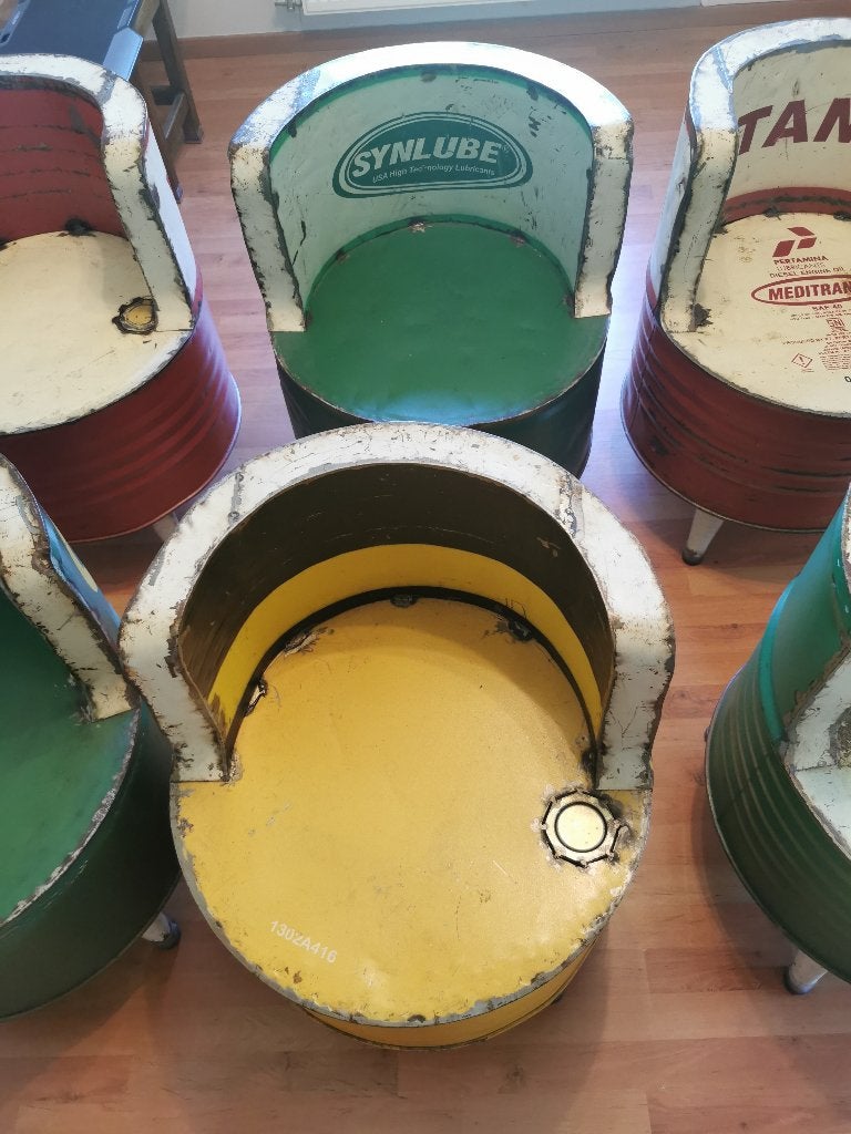 6 fauteuils industriels bidon (loft /déco garage), Ophalen, Zo goed als nieuw, Metaal
