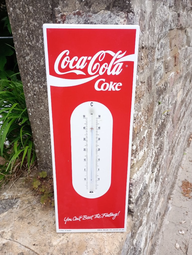 Geëmailleerde Coca-Cola-thermometer, Verzamelen, Merken en Reclamevoorwerpen, Zo goed als nieuw, Reclamebord, Ophalen of Verzenden