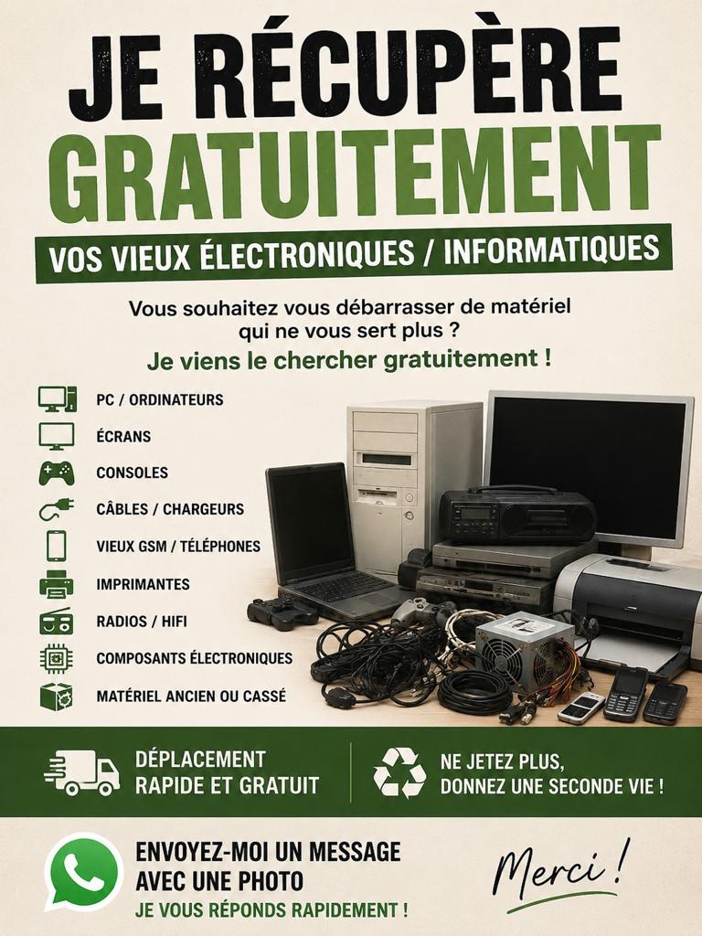 Je récupère gratuitement vieux électronique / informatique, Enlèvement