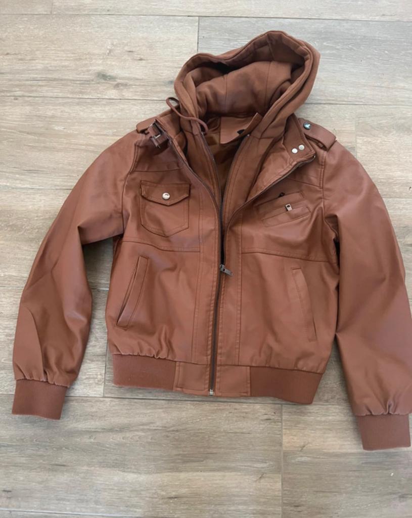 Leren jas met kap M nieuw, Ophalen, Maat 38/40 (M)