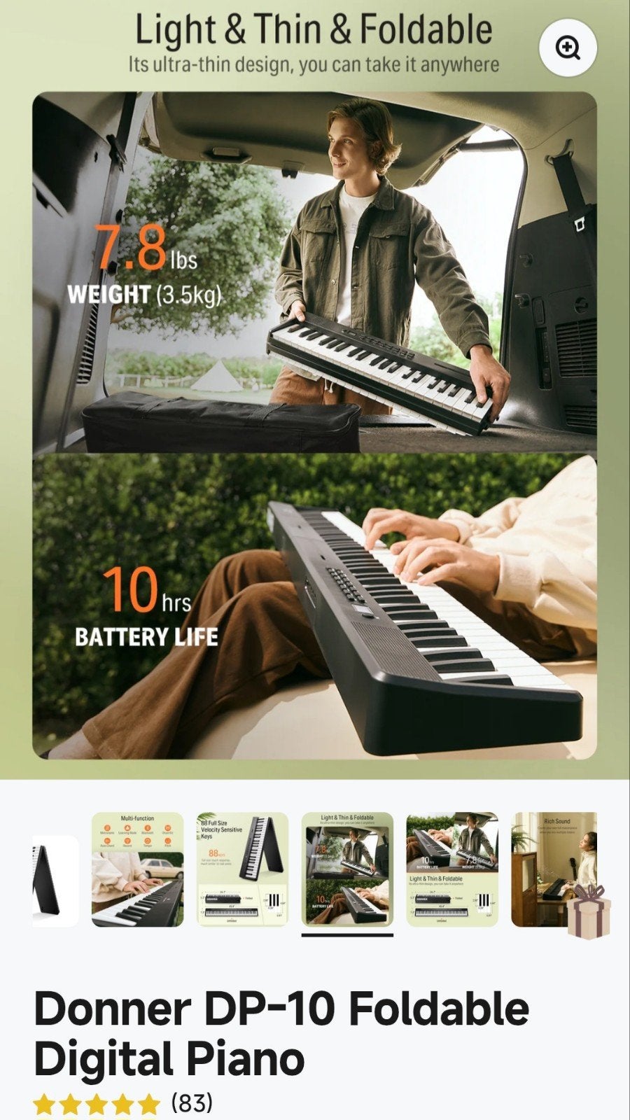 Donner P10 digital keyboard/piano. Zwart.   Dicht-klapbaar, Muziek en Instrumenten, Keyboards, Ophalen of Verzenden
