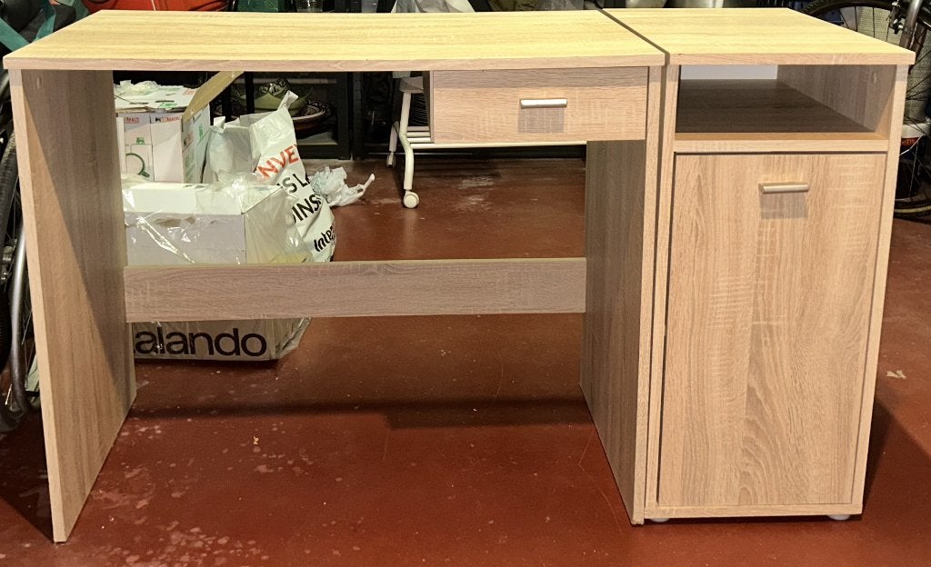 Bureau met opbergdoos — licht hout, Huis en Inrichting, Bureaus, Ophalen, Met lades, Gebruikt, Hout