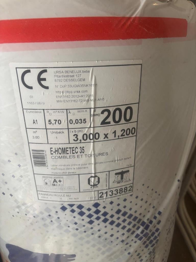 Hometec 35 - 5 rollen - dikte 200mm - 3,6m2, Doe-het-zelf en Bouw, Isolatie en Afdichting, Ophalen, Nieuw, Glaswol, 12 cm of meer