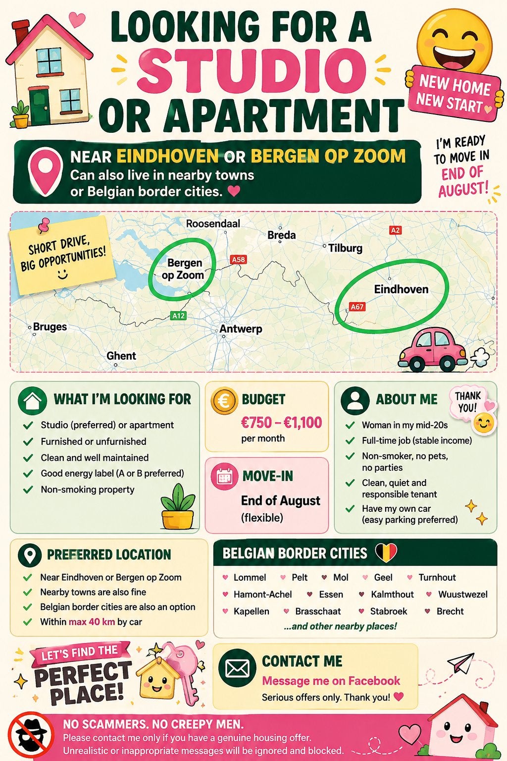 GEZOCHT!     Studio of appartement aan de Belgische grens, Envoi, Comme neuf