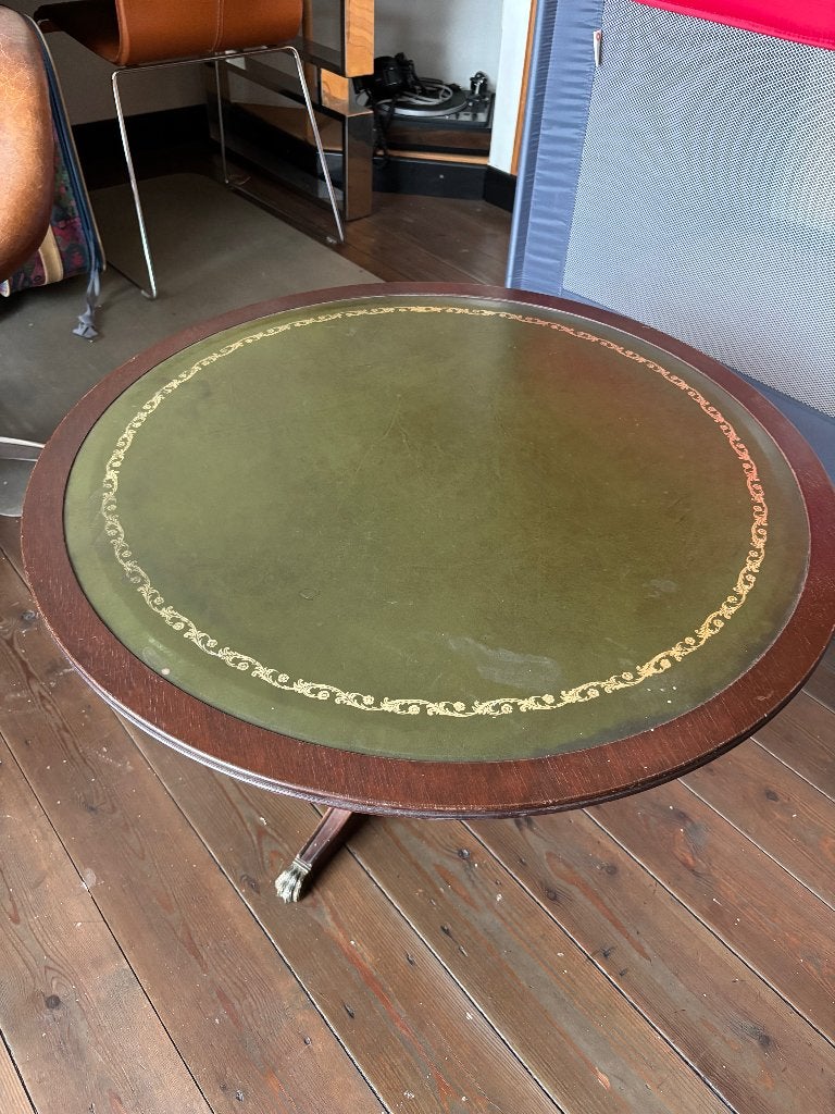 Salontafeltje Engelse stijl, met lederen bovenbekleding, Antiek en Kunst, Ophalen