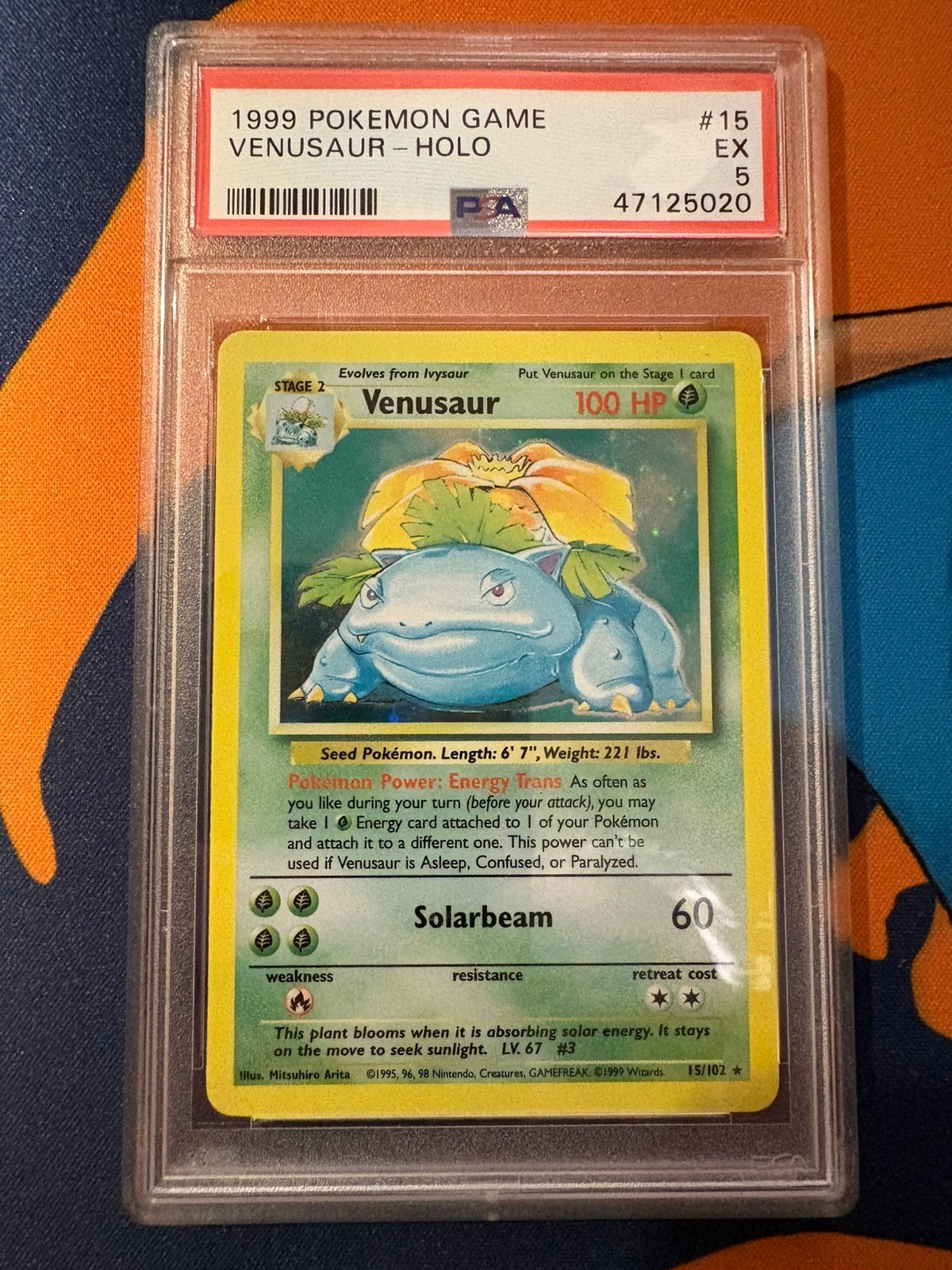 Venusaur Base Set (15/102) – PSA 5 EX – 1999 Vintage Classic, Ophalen of Verzenden, Zo goed als nieuw, Losse kaart, Foil