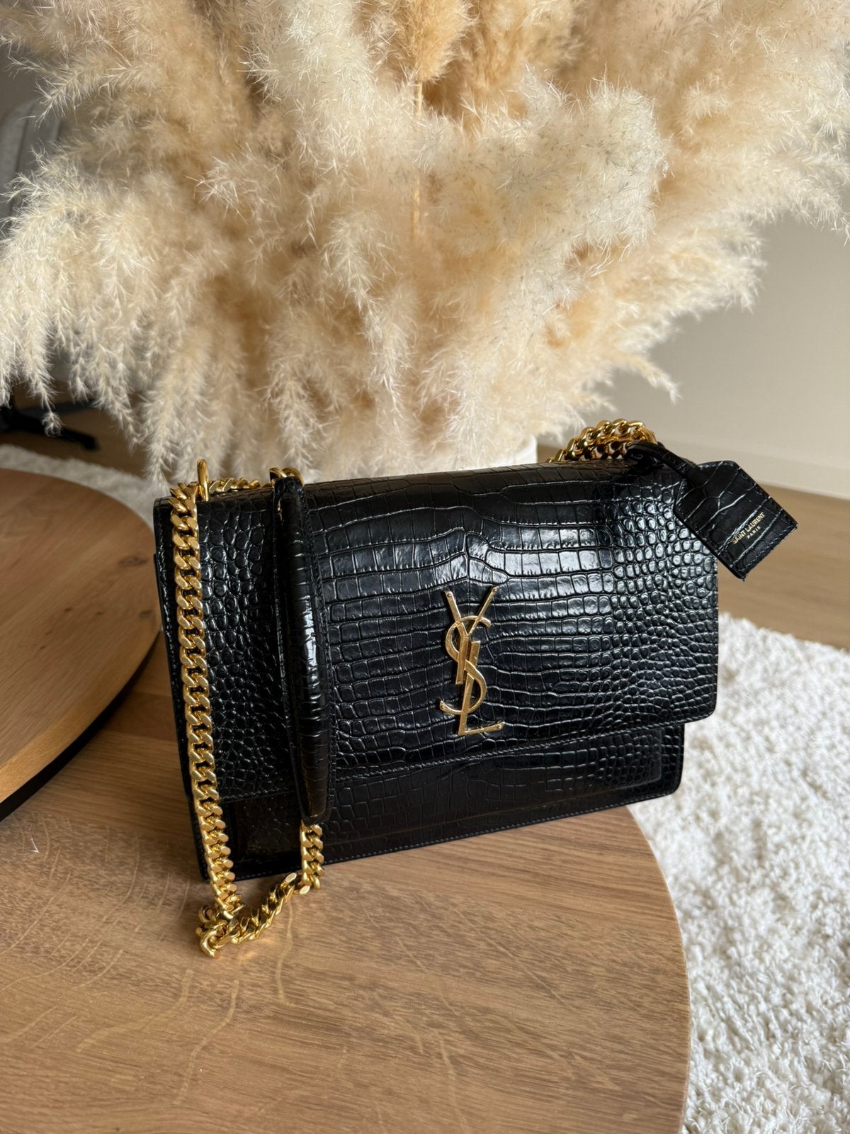 SAC À MAIN YSL EN CROCO NOIR, Envoi, Comme neuf, Noir, Sac à main