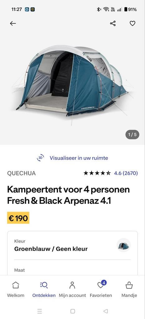 Tent decathlon 4pers, Ophalen