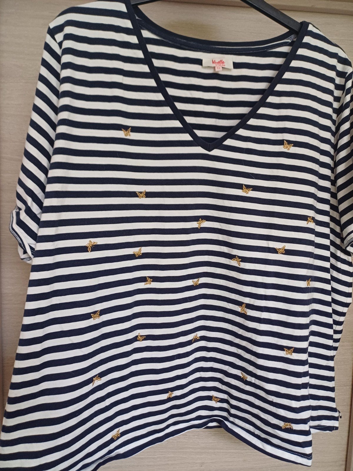 Bel&Bo t-shirt  katoen gestreept/ vlinders Mt 54, Kleding | Dames, Grote Maten, Bel & Bo, Ophalen of Verzenden, Zo goed als nieuw