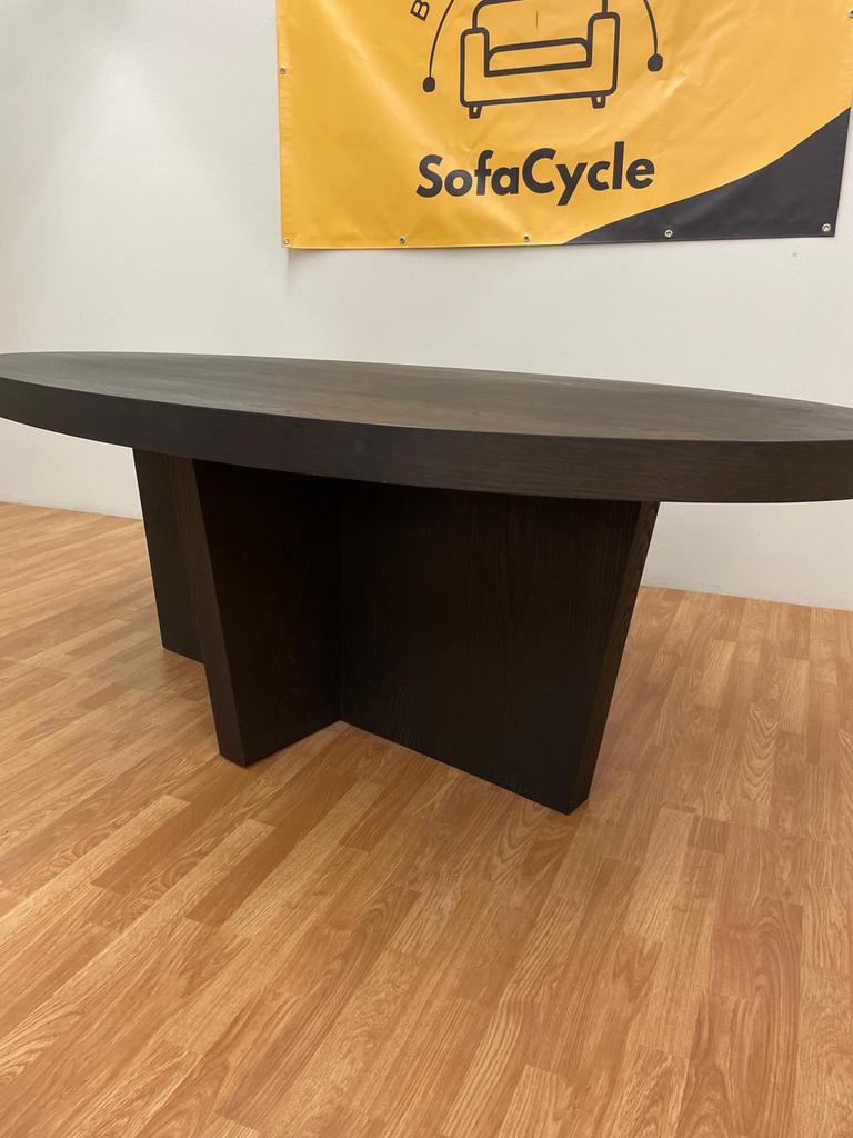 Zwarte ovale eettafel met houten onderstel, Ophalen of Verzenden