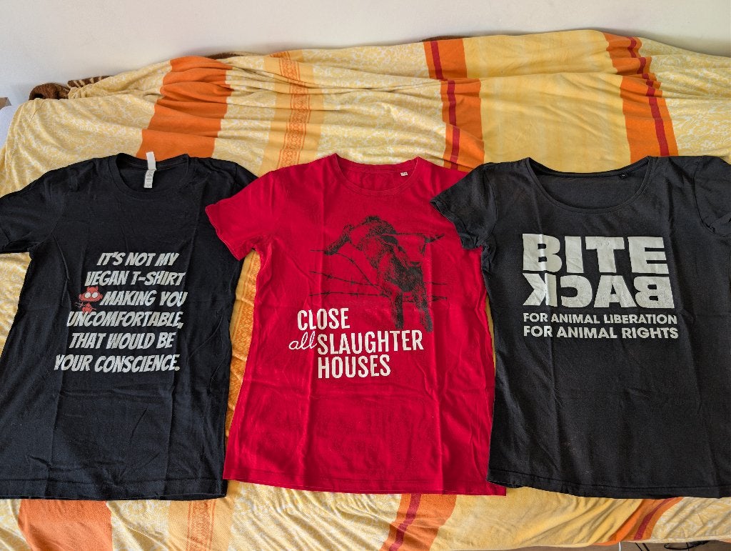 3 t-shirts végétaliens, Vêtements | Femmes, T-shirts, Manches courtes, Taille 38/40 (M), Enlèvement ou Envoi, Autres couleurs