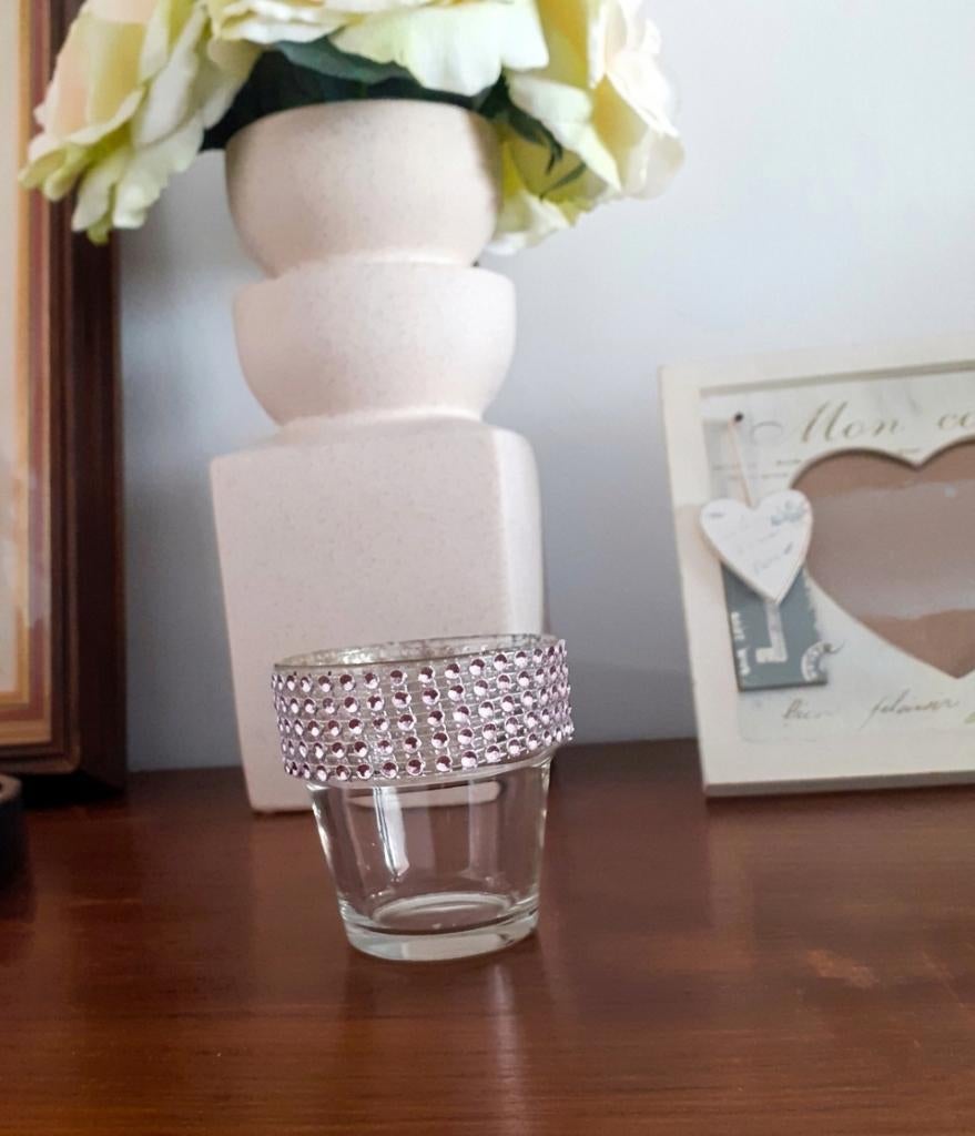 decoratie kaarsenhouder roze strass, Enlèvement ou Envoi, Neuf, Chandelier, Moins de 25 cm