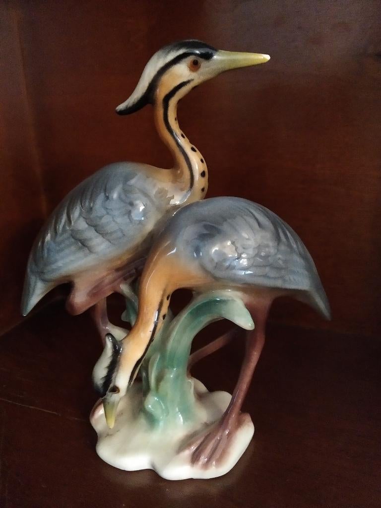 Antiek porselein beeldje "Grijze Reiger" Cortendorf, Antiek en Kunst, Ophalen of Verzenden