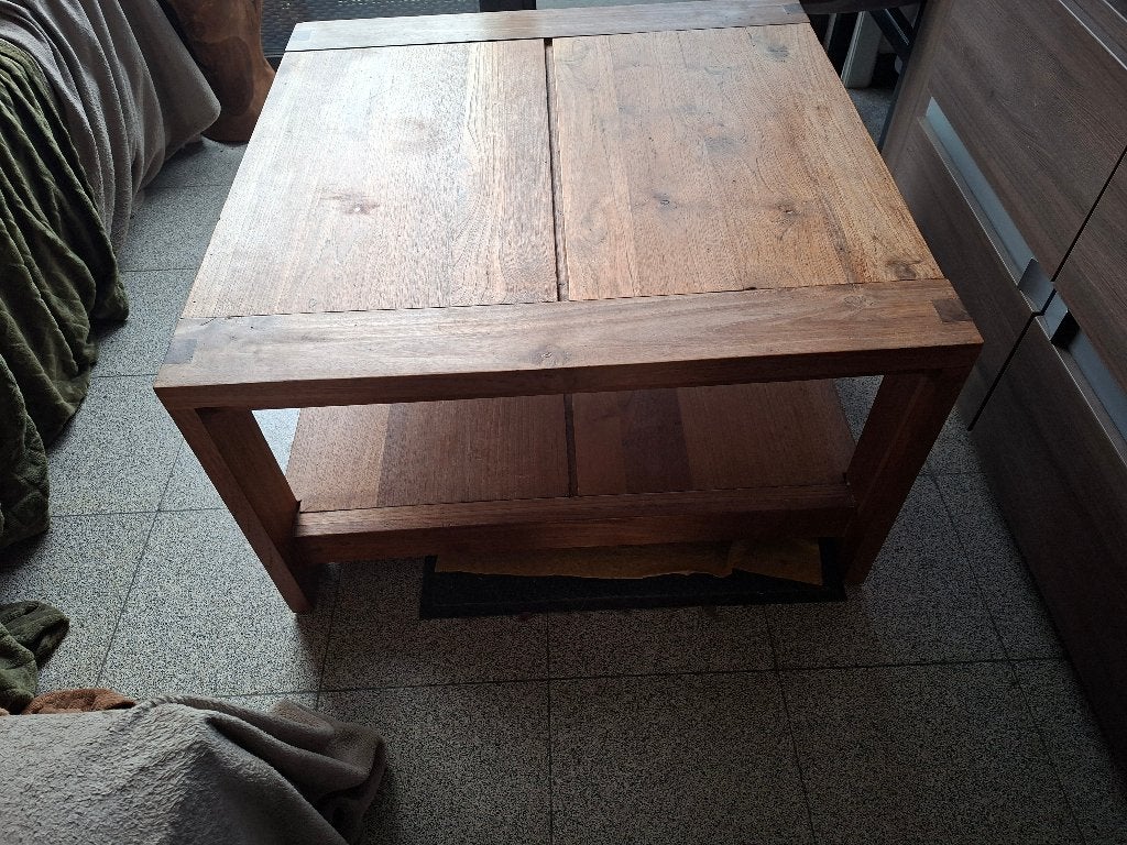 Table basse en teck double plateau 80 x 80 cm, Teck, 50 à 100 cm, Carré, Enlèvement