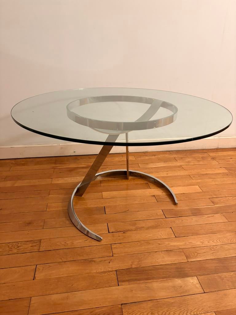 Table vintage Boris Tabacoff Space Age – verre et chrome, Antiek en Kunst, Antiek | Meubels | Tafels, Ophalen
