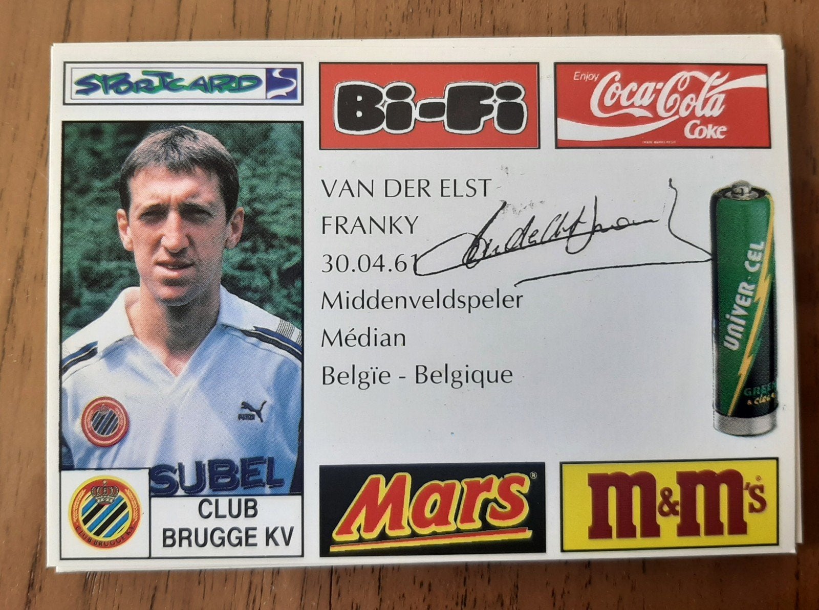 Voetbalkaart Club Brugge - Van Der Elst Franky, Ophalen of Verzenden