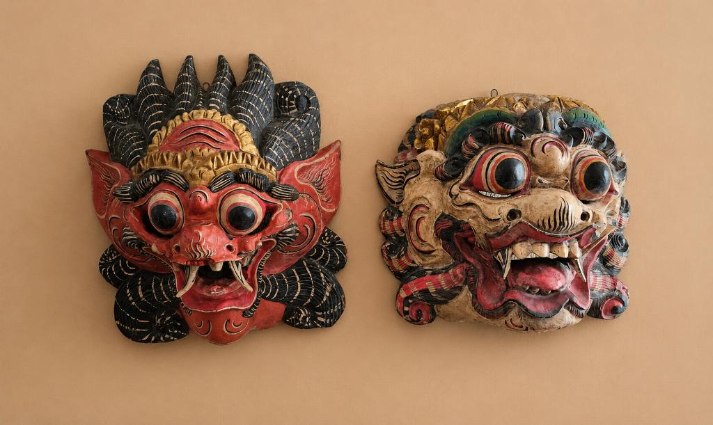 Vintage Balinese maskers (jaren '70) – Barong & Rangda, Ophalen, Gebruikt