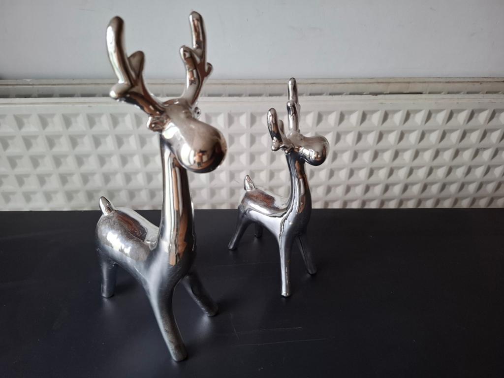 de 2 statues de cerfs design–chrome miroir–déco moderne, Enlèvement, Neuf, Animal
