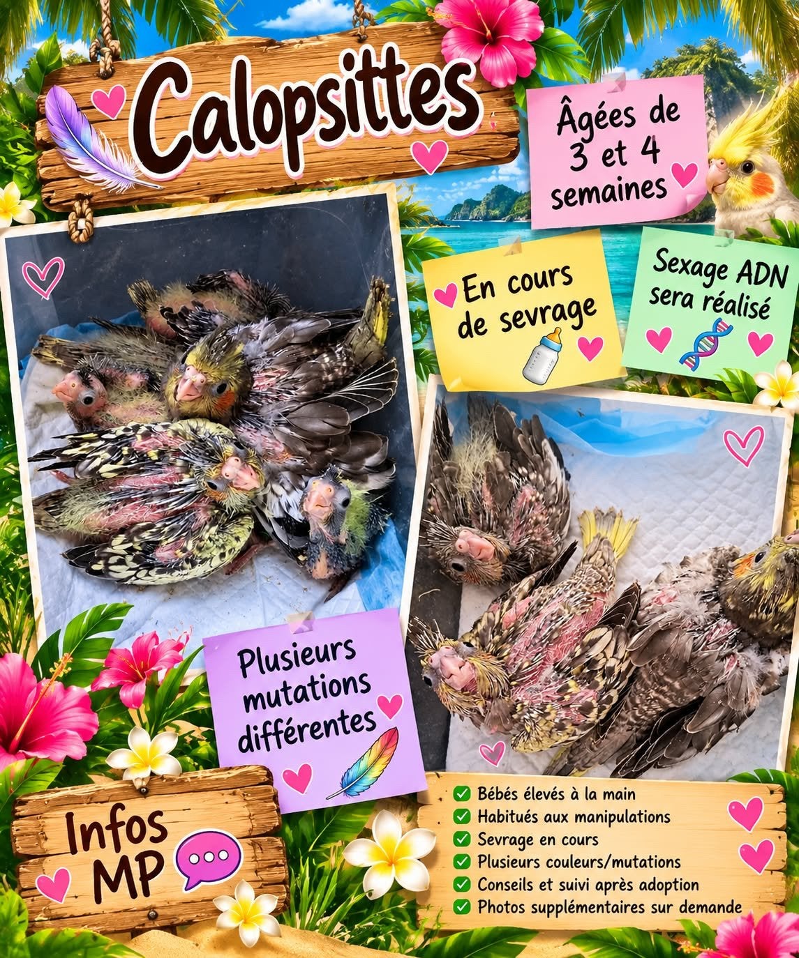 Calopsitte, Plusieurs animaux, Perroquet nain ou Inséparable, Parleur