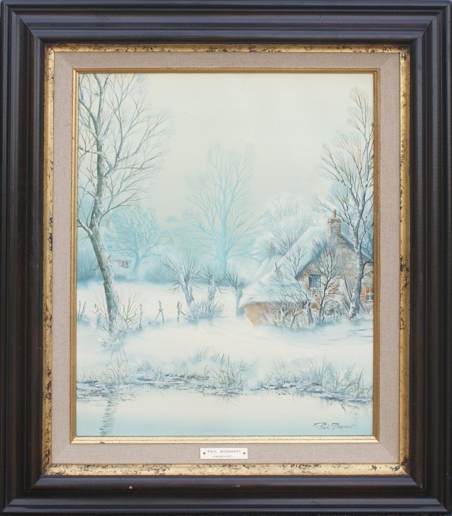 Paul Boonaert (1946): Winterlandschap (O/D, 58 x 68 cm), Ophalen of Verzenden, Gesigneerd, Landschap, Doek