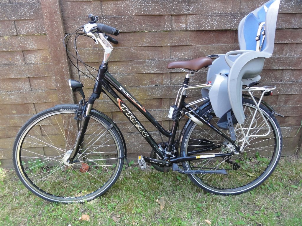 Trek T33 Navigator damesfiets met Hamax kinderzitje 95 euro, Moins de 47 cm, Enlèvement, Comme neuf, Accès (extra) bas