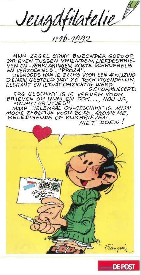 Jeugdfilatelie Jaar 1992 - Guust Flater / Gaston Lagaffe, Postzegels en Munten, Ophalen, Met envelop, Frankeerzegel, Postfris