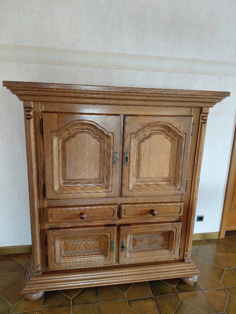 Barkast met verlichting en spiegel, Huis en Inrichting, Ophalen, Gebruikt, Met lade(s), Eikenhout