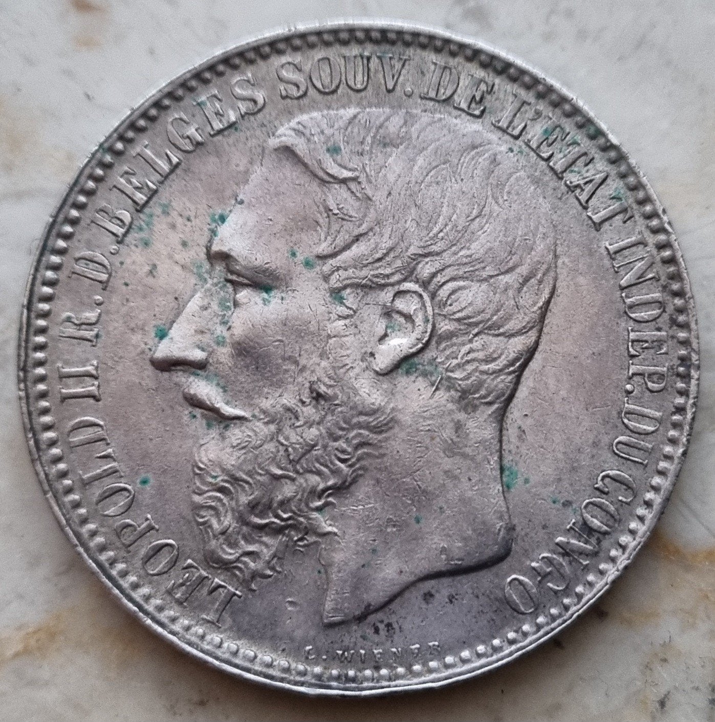 5 Francs 1894 (Belgisch Congo) Leopold I / Zeer zeldzaam !!, Zilver, Ophalen of Verzenden, Losse munt, Zilver