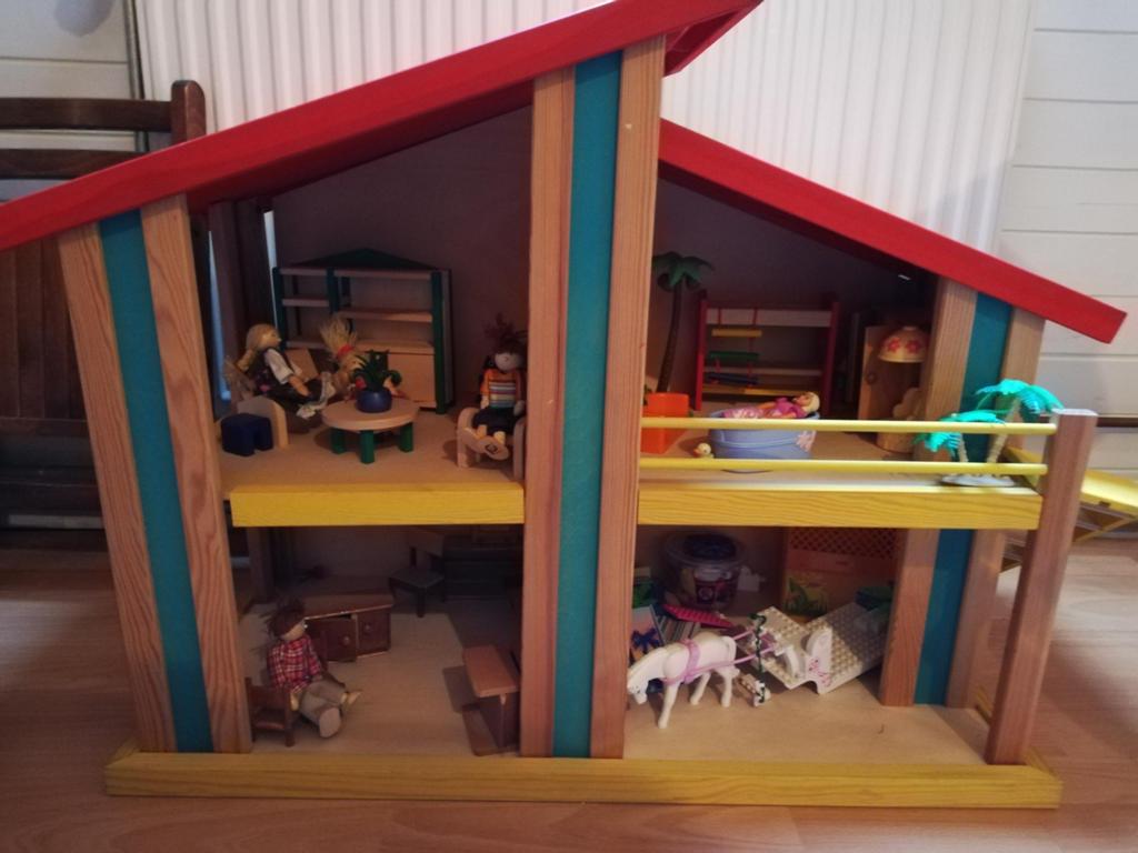Poppenhuis hout incl inrichting, Kinderen en Baby's, Speelgoed | Poppenhuizen, Ophalen, Gebruikt, Poppenhuis