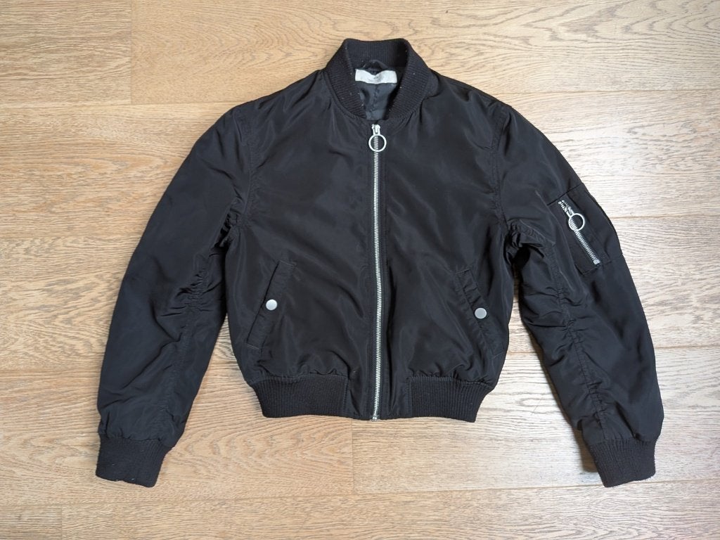 H&M veste noire fille / blouson aviateur - t. 146 (11 ans), Enlèvement, Utilisé, Fille