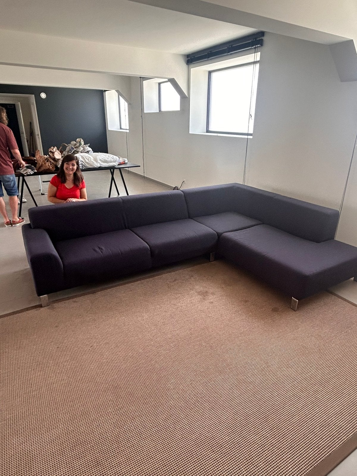 Grote hoekzetel 3 en 2 personen (incl grote poef), Huis en Inrichting, Ophalen, Gebruikt, Stof, Modern