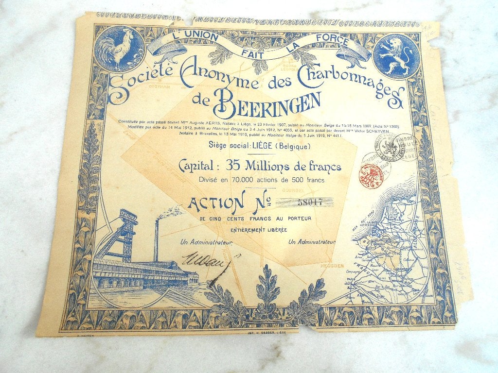 action " Charbonnages Beeringen " Liège 1919 mines charbon, Enlèvement ou Envoi, Avant 1920, Action