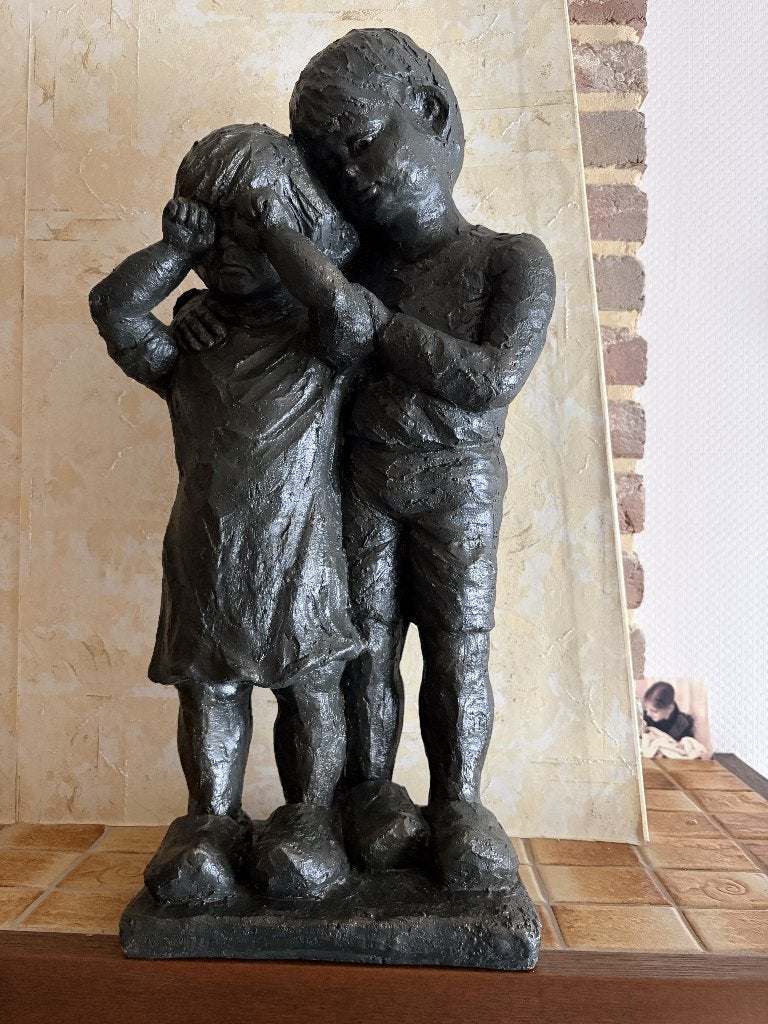 Bronzen beeld van twee kinderen, Antiek en Kunst, Ophalen, Brons