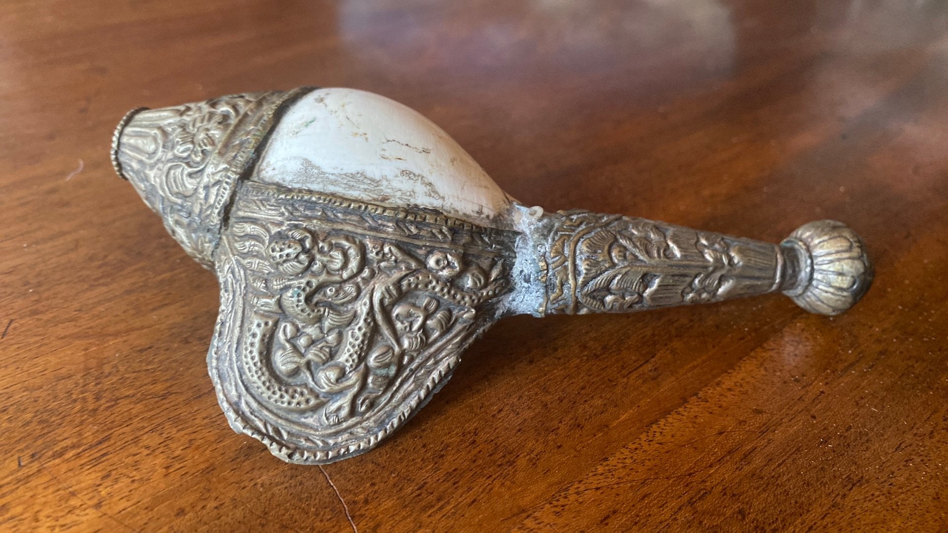 Zilvere naga conch shell ( tibetaans), Ophalen of Verzenden