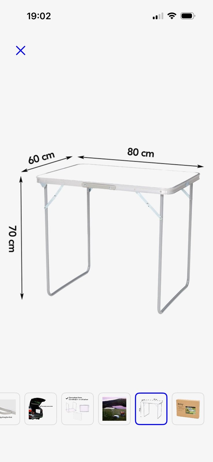 Kampeertafel wit Brixy Campingtafel inklapbaar 80x60x70cm, Caravans en Kamperen, Kampeermeubelen, Ophalen, Zo goed als nieuw, Campingtafel