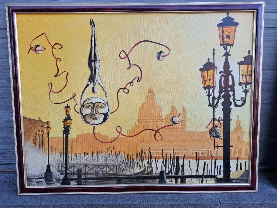 huile sur toile venise signe francis wuillot, Enlèvement, Toile