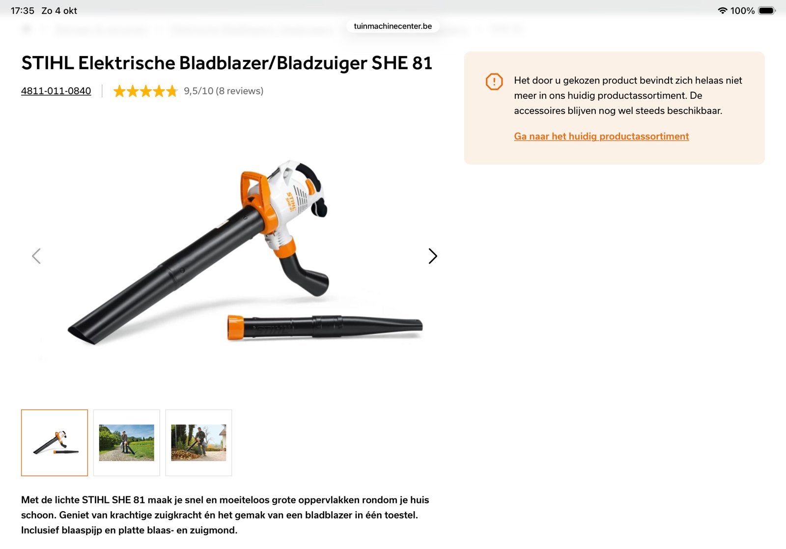 Stihl she 81 bladblazer, Jardin & Terrasse, Enlèvement, Utilisé, Électrique, Porté à la main
