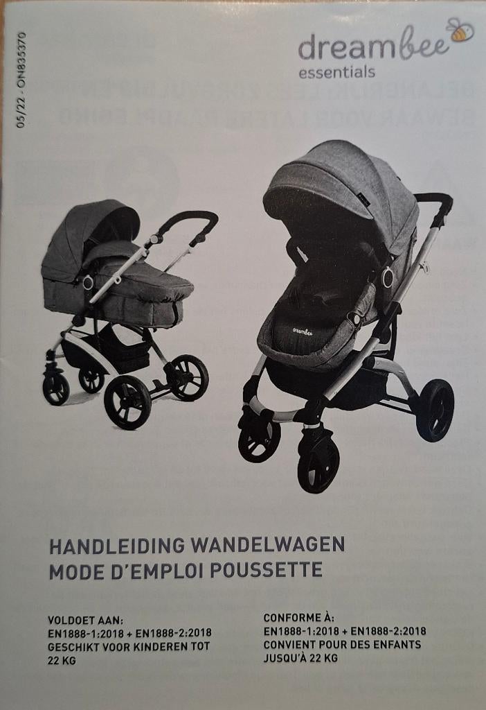 Dreambee Essentials 2-in-1 kinderwagen, in nikkelconditie, Zo goed als nieuw, Combiwagen, Verstelbare duwstang, Ophalen
