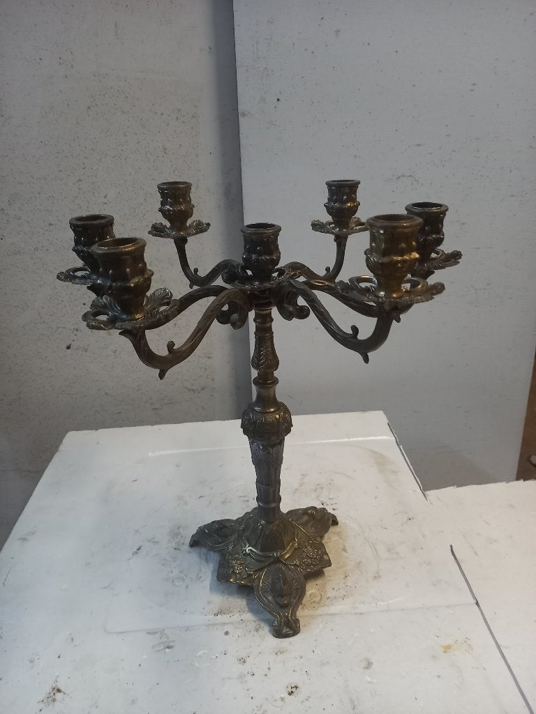 Antieke koperen kandelaar, 7 armen, Antiek en Kunst, Ophalen of Verzenden