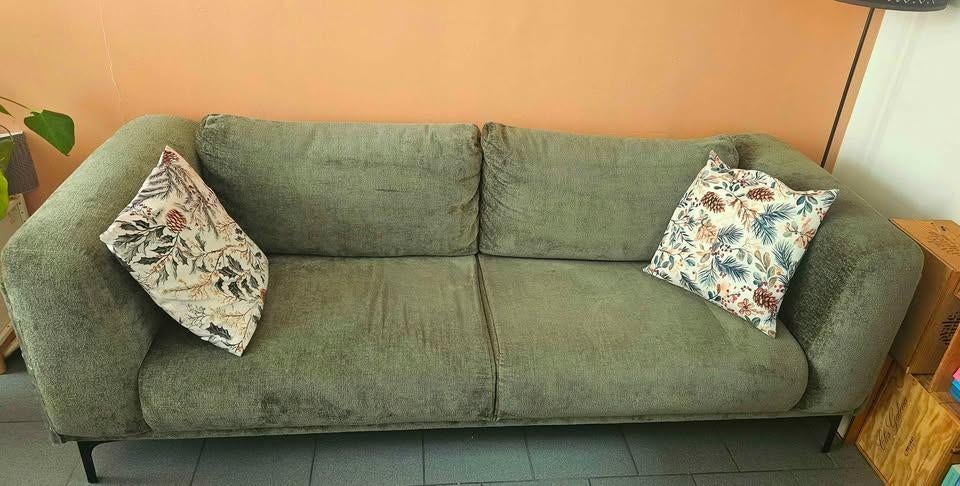 Moderne, groene 3-zit zetel, Huis en Inrichting, Ophalen, Driepersoons, 75 tot 100 cm, Zo goed als nieuw