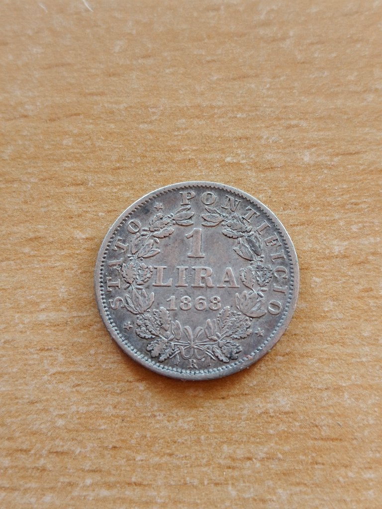 Pièce en argent 1 lira 1868 États pontificaux (Pape Pie IX), Envoi, Autres pays, Monnaie en vrac, Argent