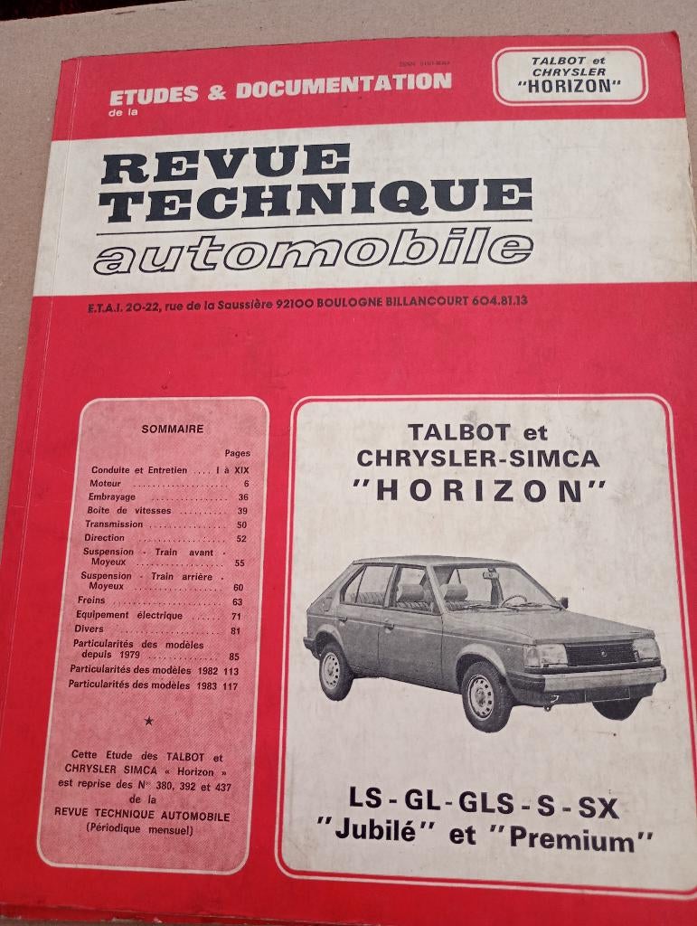 revue technique talbot horizon de 1977-1983, Autos : Divers, Enlèvement ou Envoi