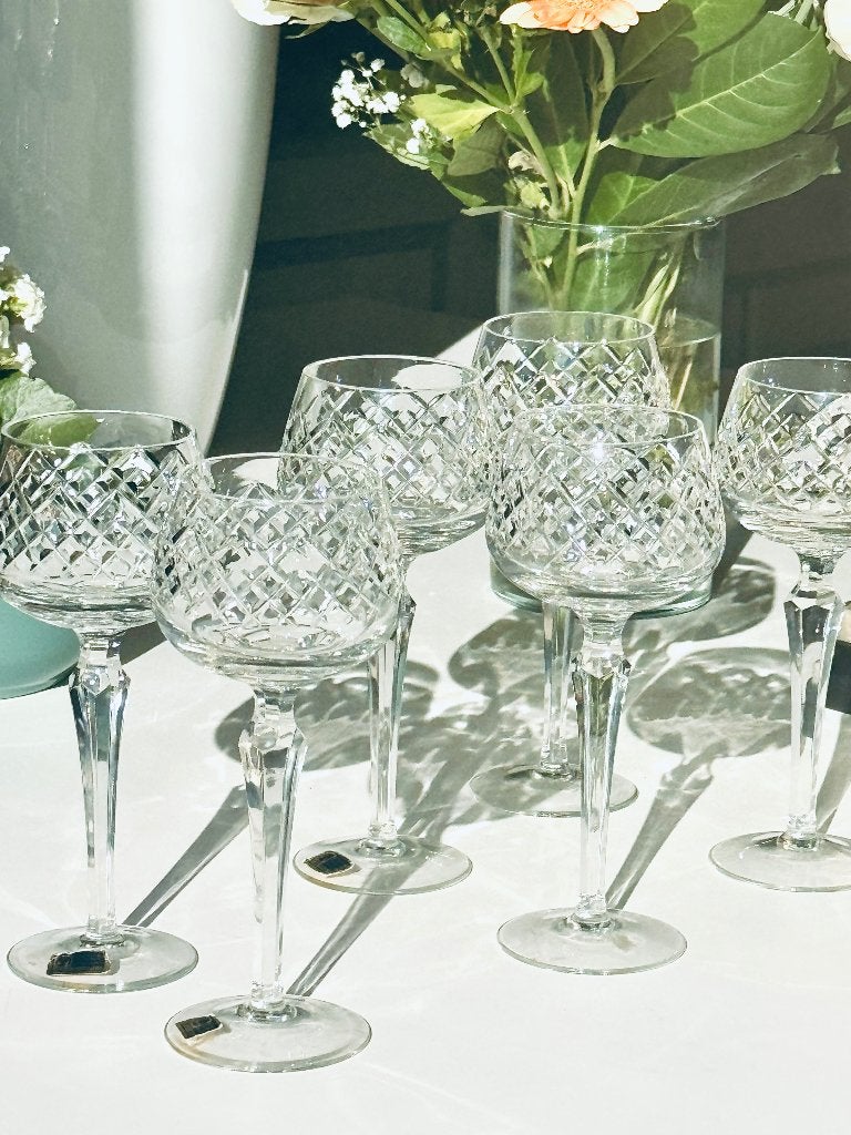 6 vintage kristallen wijnglazen – Lausitzer Glas (GDR), Ophalen